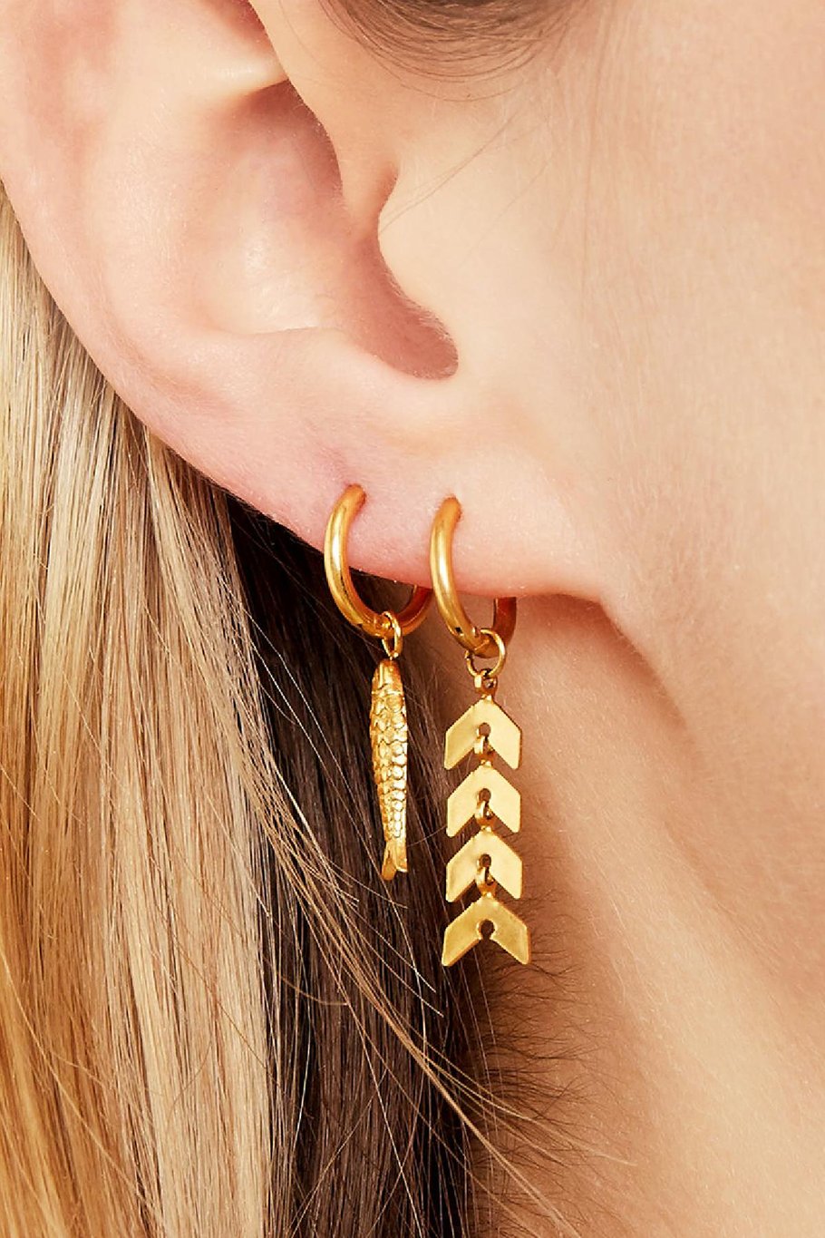 Earrings Fishbone Gold Color Stainless Steel Picture2
